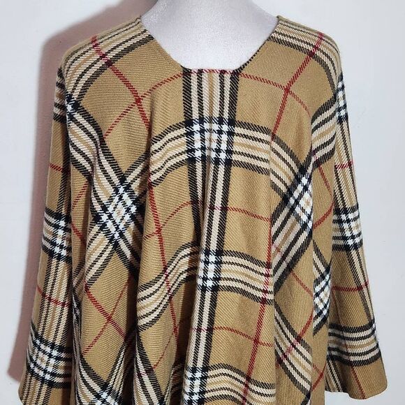 V. Fraas Tan Plaid Wrap One Size Tan, Black and Red Winter Wrap - Picture 6 of 9